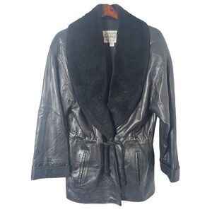 Winlit vintage genuine leather coat with unique acrylic fur